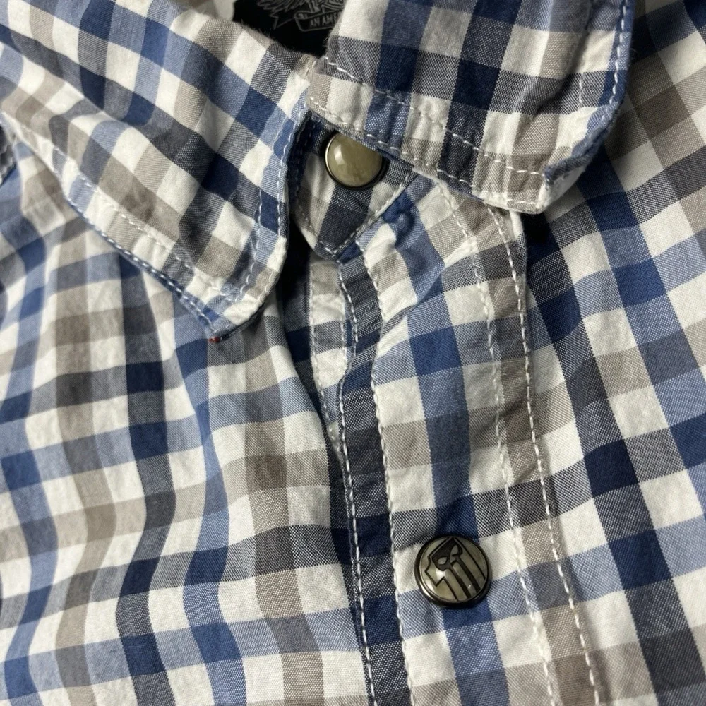 Harley Davidson Shirt Mens 3XL Pearl Snap Slim Check Skull Patches - Picture 7 of 12